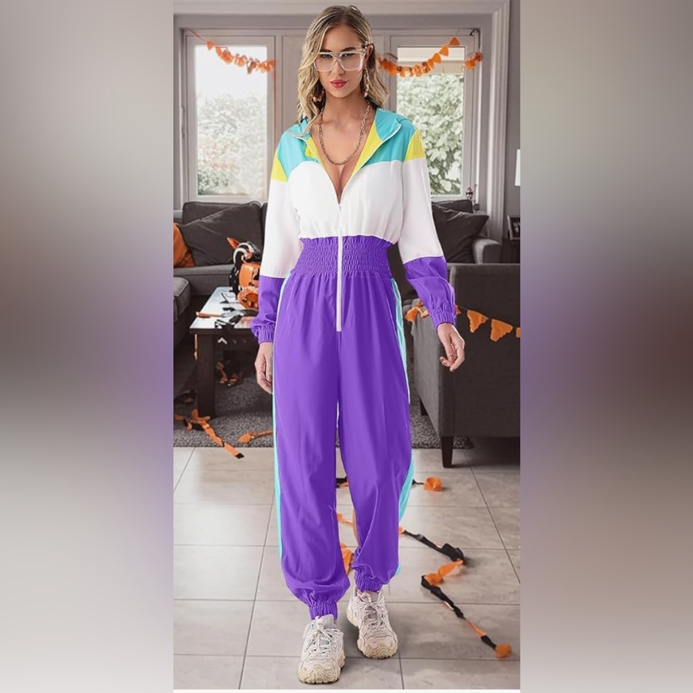 Hoodies Jumpsuit 80s 90s Tracksuit Costume Windbreaker HipHop Neon Party size L
